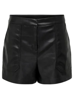 ONLTRICIA Middels høy midje Baggy Fit Shorts i kunstskinn
